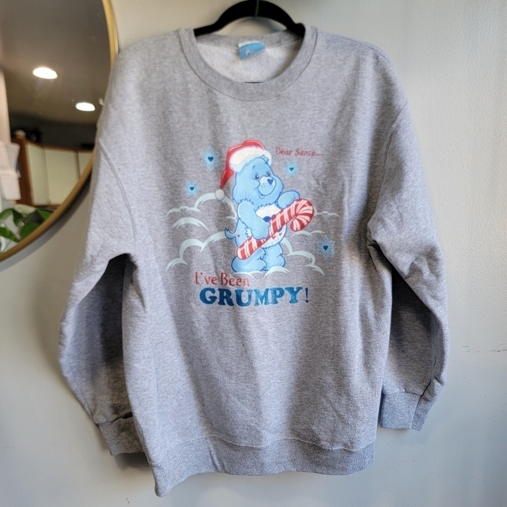 Care Bears 2004 Y2K gray Grumpy Christmas sweater M